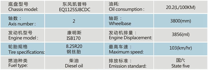 东风凯普特5米畜禽运输车底盘部分参数表